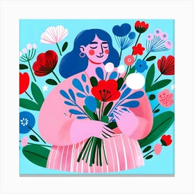 Illustration Of A Woman Holding Flowers Canvas Print