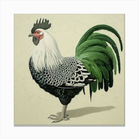 Ohara Koson Inspired Bird Painting Rooster 2 Square Canvas Print