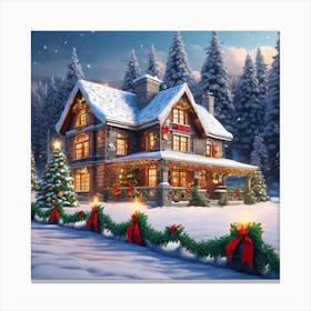 Christmas House In The Snow 9 Canvas Print