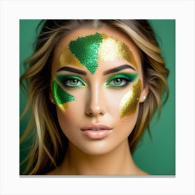 Beautiful Young Woman With Green And Gold Makeup Canvas Print