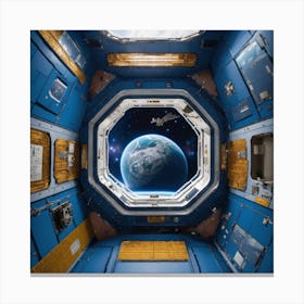 Blue Space Station In Space From Top (5) Canvas Print