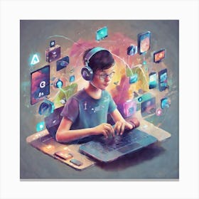 Boy Using A Laptop 2 Canvas Print