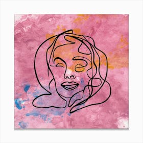 Line Art Portrait with Watercolor Painting Background Canvas Print