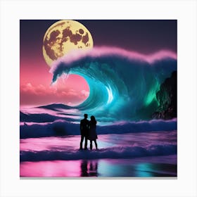 Couple On The Beach At Night Canvas Print