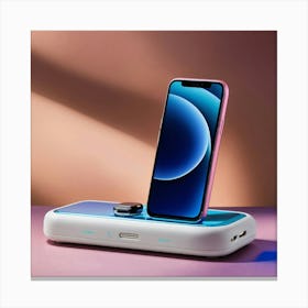 A Photo Of A Mobile Phone With A Bright Blue Backg Canvas Print