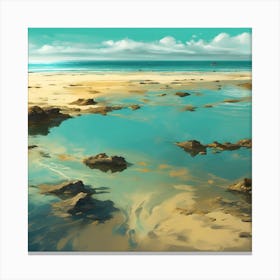 Tidal Waters, Turquoise Blue Sea on Golden Beach Canvas Print