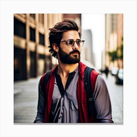 Bearded Man With Glasses Canvas Print