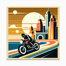 A Guy Riding A Motorcycle Fast Around A Curve Bauhaus Art Stlye 4 Canvas Print