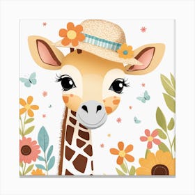 Floral Baby Giraffe Nursery Illustration (32) Canvas Print