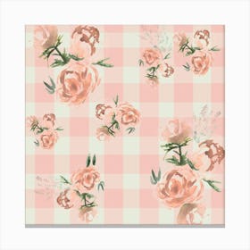 Gingham Ditsy Watercolor Flowers Canvas Print