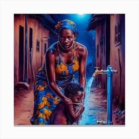 Woman Washing A Child Canvas Print