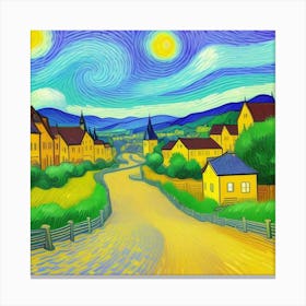 Timeless Tranquility: A Rustic Village Portrait Starry Night Canvas Print