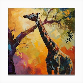 Giraffe Scratching Neck Against A Tree Brushstroke Inspired  2 Canvas Print