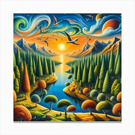 Sunset In The Woods Canvas Print