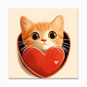 Cute Cat Peeking from Heart Gift Box 6 Canvas Print