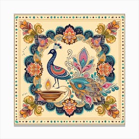 A Rangoli Featuring Traditional Motifs Like Peacocks, Diyas, Or Paisley Patterns Canvas Print