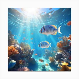 Underwater Serenity Calming Underwater Scenes With Schools Of Fish Coral Reefs And Sunrays Filter 13828672 Canvas Print