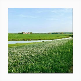 A Serene Countryside Scene In Spring A Sprawling Meadow Flushed With The Fresh Emerald Tinge Of Gra (7) Canvas Print