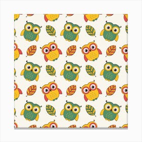 Background With Owls Leaves Pattern Canvas Print