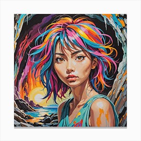 Girl With Colorful Hair Canvas Print
