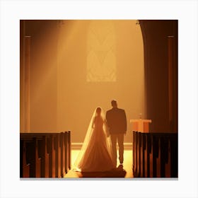 Bride And Groom Walking Down Aisle Canvas Print