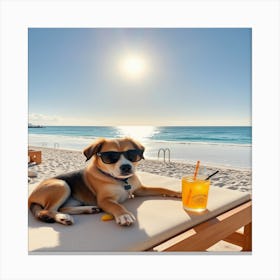 Cute dog soaking up the sun on the beach! 3 Canvas Print