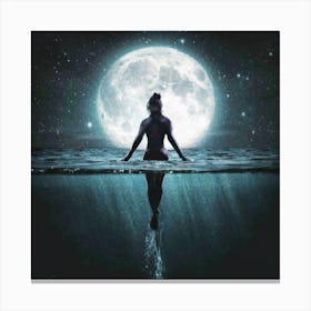 Moonlit Reflections: A Stunning Image of a Woman in Water Under a Full Moon Canvas Print