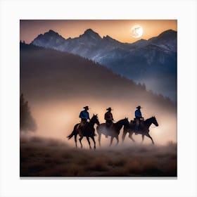 Three Cowboys Riding Horses Canvas Print