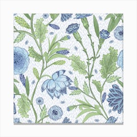 Blue And White Flowers Block Print Style Canvas Print