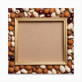 Frame With Nuts On A Brown Background Canvas Print