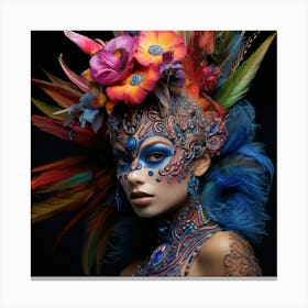 Beautiful Woman In Colorful Feathers Canvas Print
