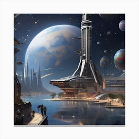 futuristic city after the destruction of the earth Canvas Print