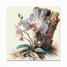 Orchids On A Stump Canvas Print