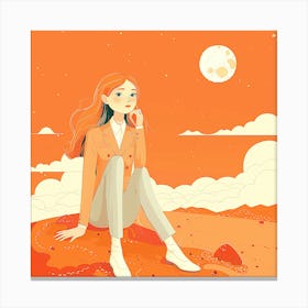 Girl Sitting On The Moon Canvas Print