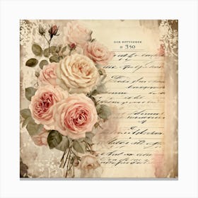 Bouquet Of Vintage Roses Illustration For Romantic Invitation Cards And Love Letters Detailed Sepi (3) Canvas Print