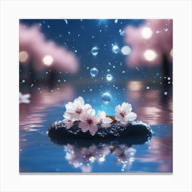 Cherry Blossom Reflections and Water Droplets Canvas Print