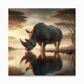 Rhino In The Water Canvas Print