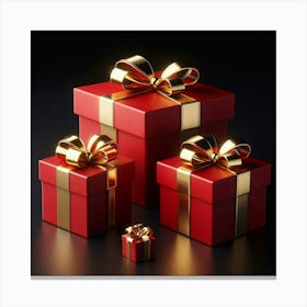 Red Gift Boxes With Gold Ribbons Canvas Print