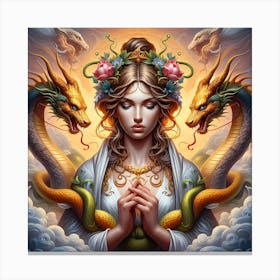 Chinese Woman With Dragons Canvas Print