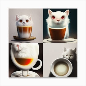 Four Cats Drinking Coffee Canvas Print