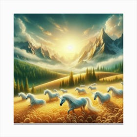 Horses In The Wheat Field Canvas Print