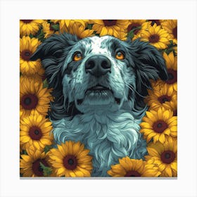 Dog In Sunflowers Canvas Print