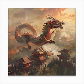 Dragon Flying Over Chinese City Canvas Print