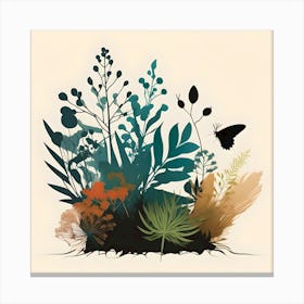 Botanical Illustration Silhouette, Turquoise, Brown, Green and Orange Canvas Print