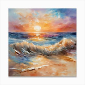 Seashore. Sand, waves, sunset and summer oil colors.5 Canvas Print