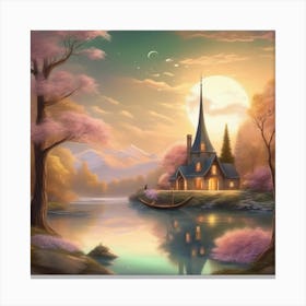 House By The Lake Magical Landscape Canvas Print