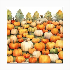 A Pumpkin Patch In Watercolour 2 Canvas Print