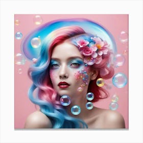 Beautiful Girl With Makeup And Bubbles Canvas Print