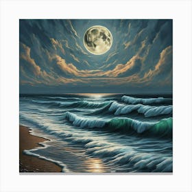 Full Moon Over The Ocean 1 Canvas Print