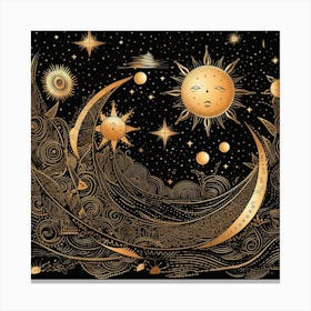 Moon And Stars 9 Canvas Print